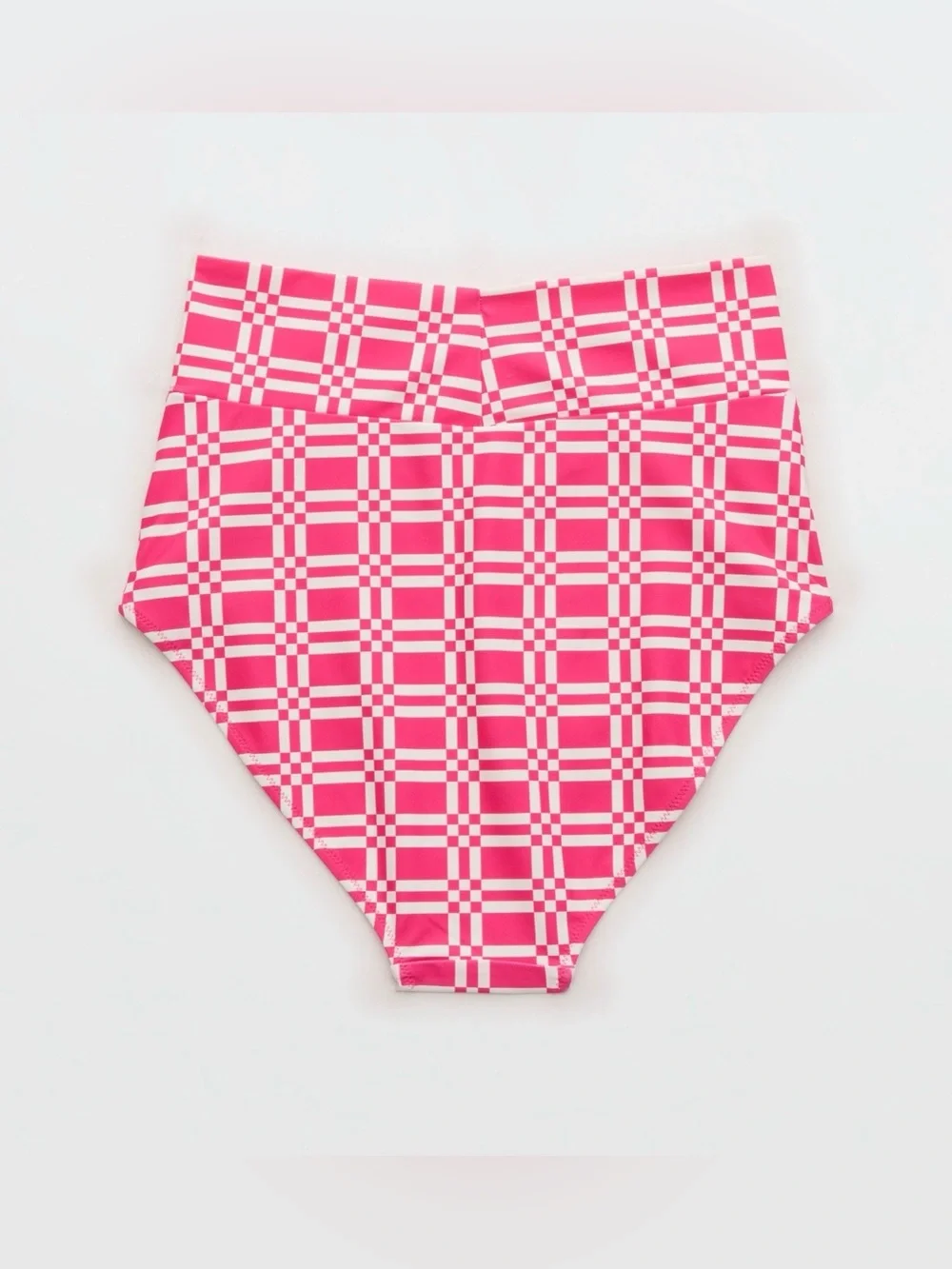 Aerie High Rise Full Coverage Crossover Bikini Bottom NWT Pink Punch Plaid Swim - Picture 4 of 4